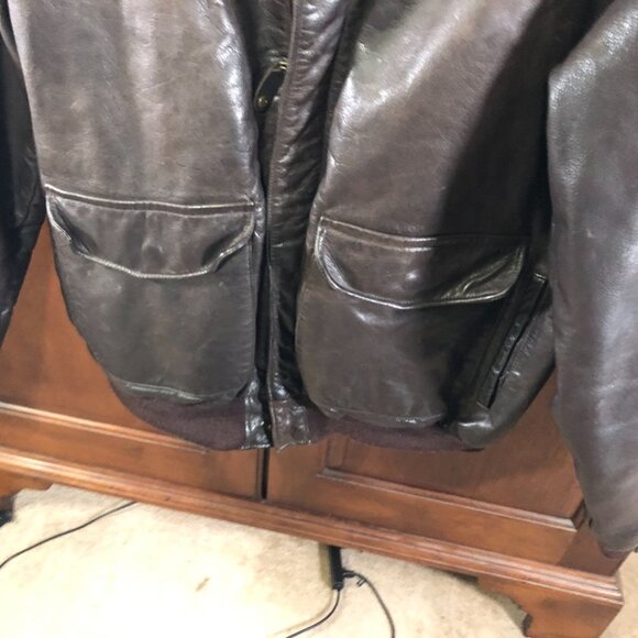 Lands' End Men's Leather Bomber Jacket Large Tall Full Zip Brown Collared - Picture 10 of 16